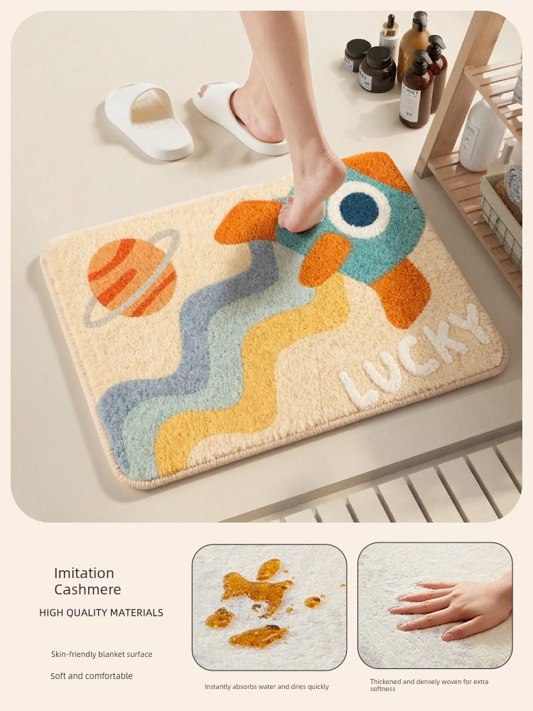 Cute Bathroom Floor Mat, Bathroom Water-Absorbent Non-Slip Imitation Cashmere Foot Mat, Toilet Door Mat, Bathroom Bedroom Plush Carpet
