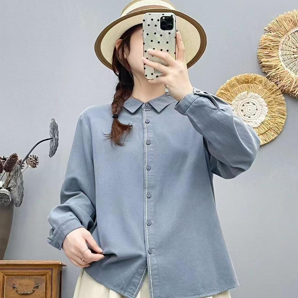 2025 Fall Collection: Korean-Style Embroidered Cotton Long Sleeve Casual Shirt