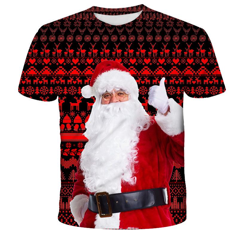 Boys' Merry Christmas Short Sleeve Summer Kids' Cartoon Santa Claus Elk Print T-shirt Casual Tshirt Loose Clothes Children Top