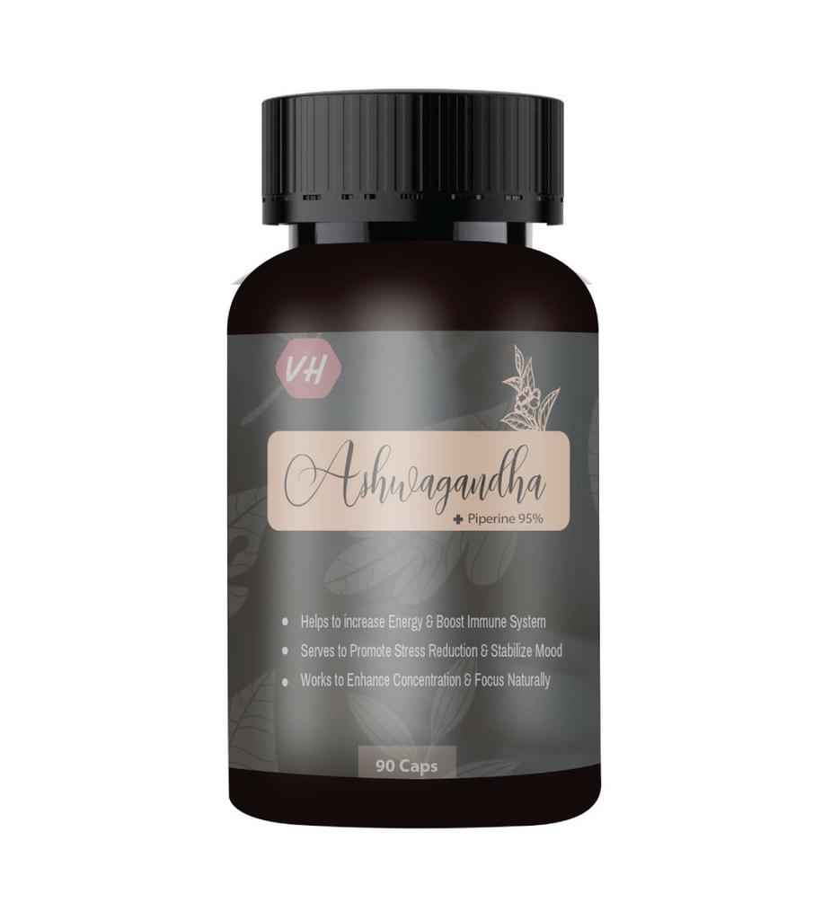 Ashwagandha + Piperin (90 Kapseln, 500 mg), Ashwagandha mit Piperin Vitamin Haat