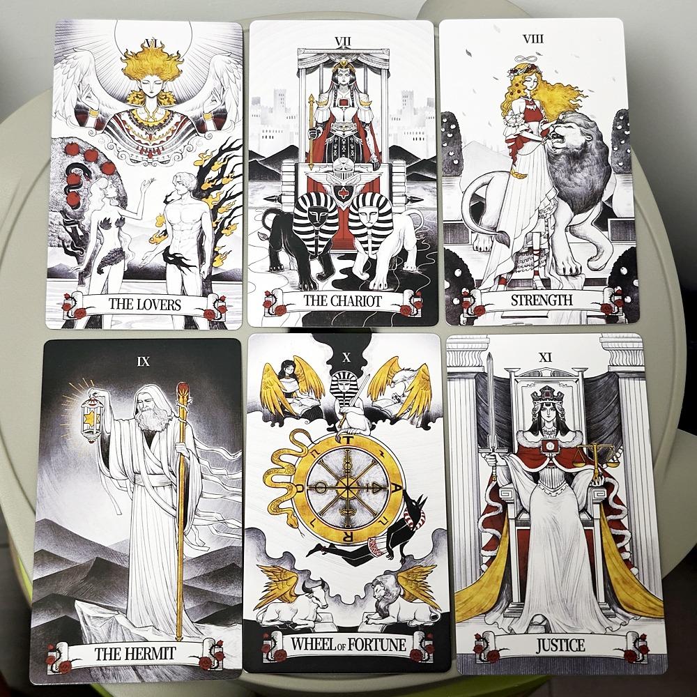 12*7cm Tarot cu oglindă secretă Tarot de artă feminină în simbolism bogat cu tărâm monocrom:Negru, alb, roșu, auriu- cu Ghid