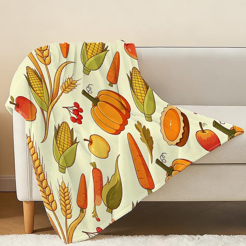 Harvest Theme Flannel Blanket, High Density Soft Fuzzy Throw, Skin-friendly, Portable for Home & Car Air Conditioner Use