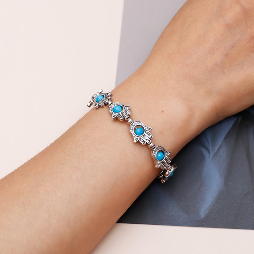 Vintage Hamsa Hand Fatima Evil Eye Bracelets for Women Jewelry Bohemian Natural Stone Beads Charm Bangles Couple Gift