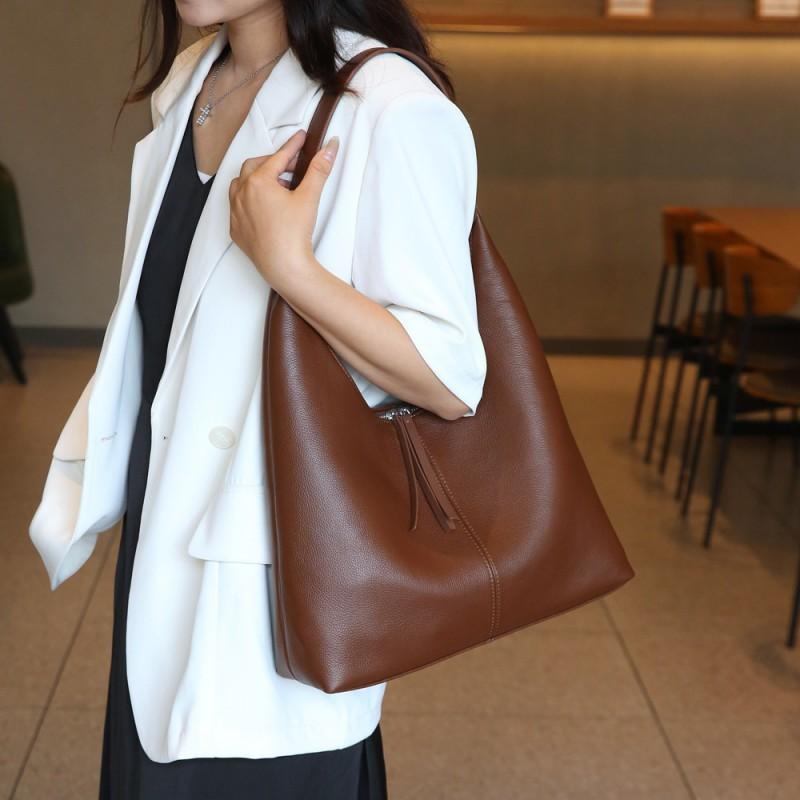 Natural Cowhide Tote Bag Women s Armpit Large Capacity Shoulder Genuine Leather Versatile 35x10x25cm