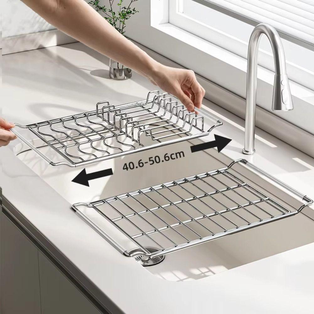Rustproof Kitchen Sink Organizer Stainless Steel Retractable Drain Basket  Dish Drying