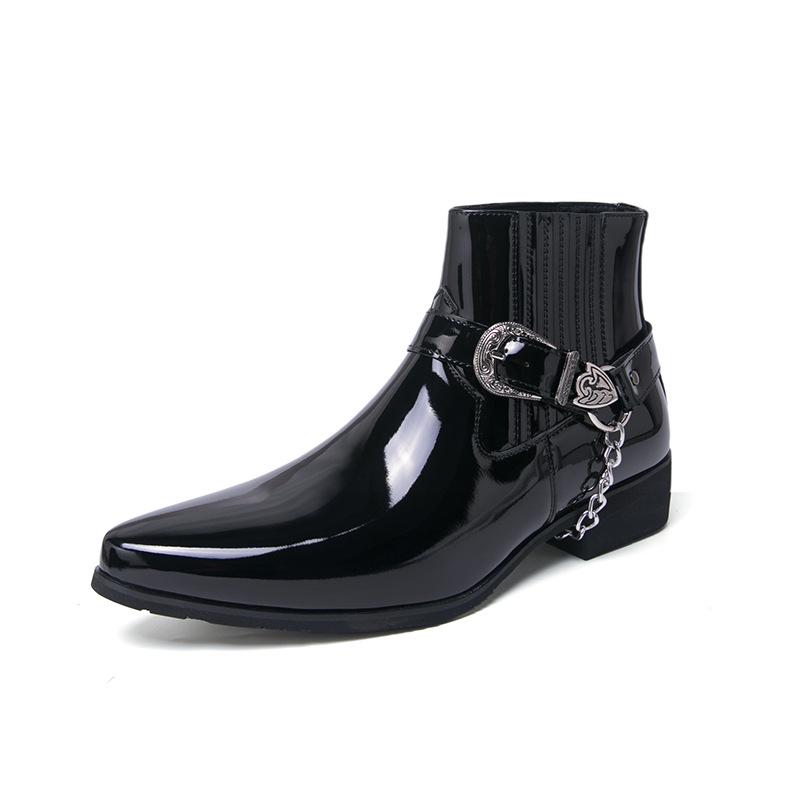 Plus Size High-Top Martin Boots: Men s British Style Glossy Patent Leather Chain Boots for Autumn/Winter 2025 45 чёрный