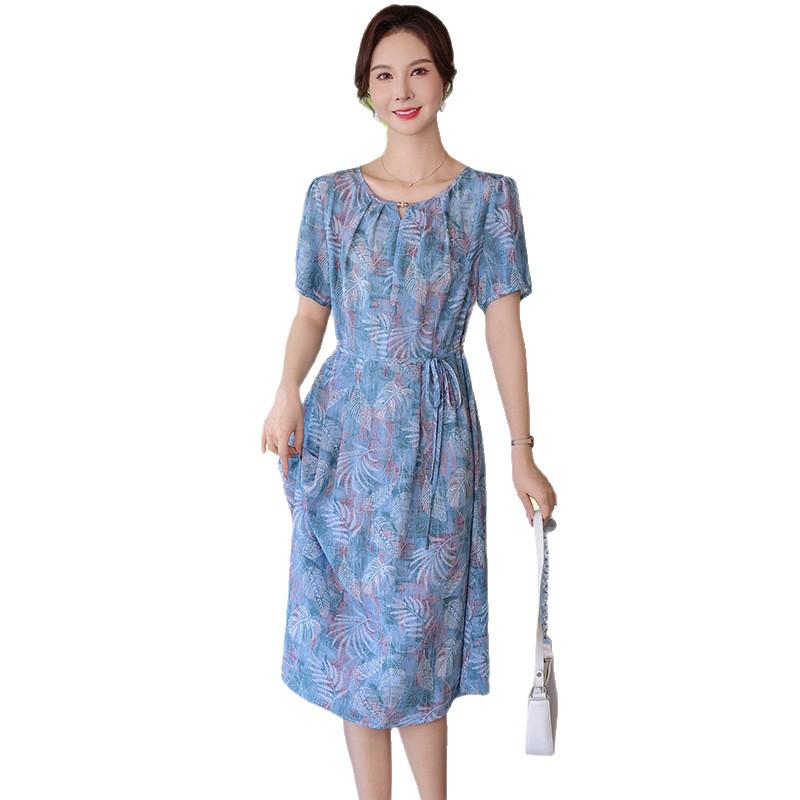 Mom's Modern Floral Short-Sleeve Dress for Middle-Aged and Elderly Women - 2026 Slimming Casual Style