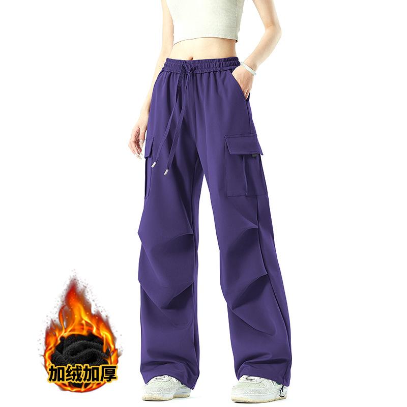 Spring, autumn and winter charging overalls, velvet warm sports wide-leg mountaineering pants, men's and women's high-waisted trousers