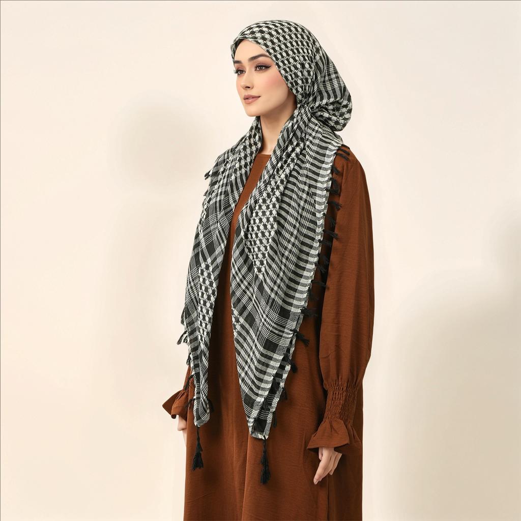 New Modal Ethnic Keffiyeh Hat Caps Head Fringed Arafat Hijab Scarf Arabian Head Cover Dustproof Headwrap Muslim Arab Bandana