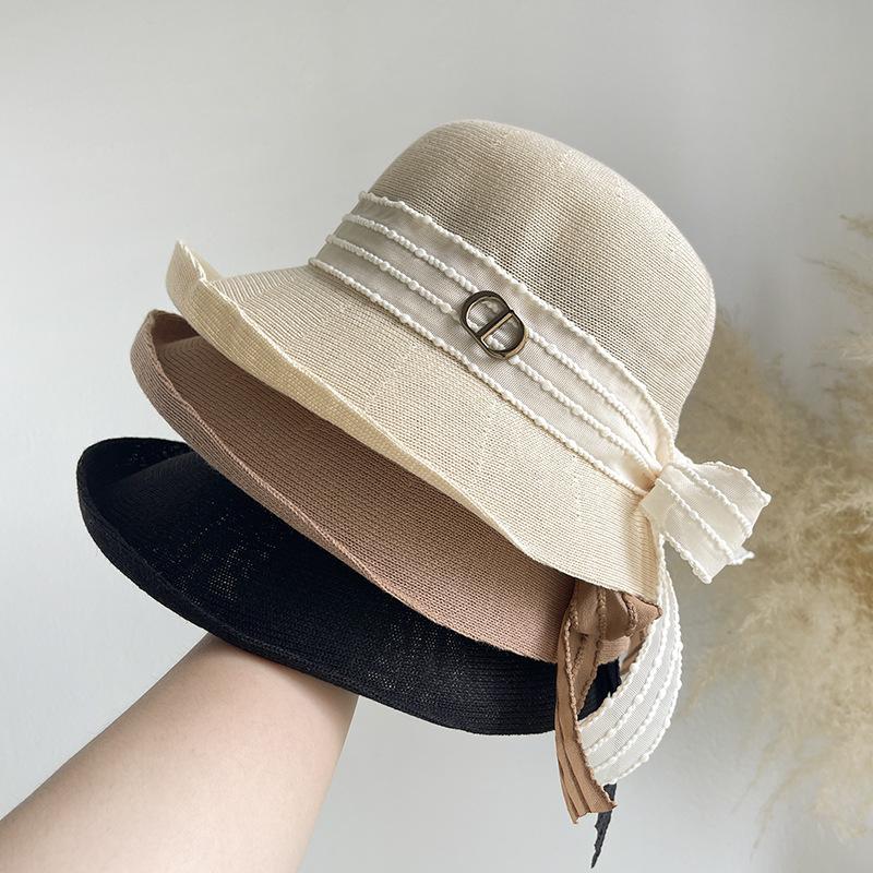 

Hat women s spring and summer sunshade fashion bucket hat small upturned edge basin hat travel sunscreen show face small top hat bow tide Adult hat circumference (55-59cm) бежевий