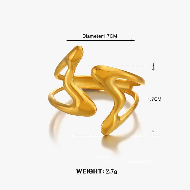 Stainless Steel Metal Wide Open Rings For Women Exaggerated Gold Color Texture Geometric Line Ring Jewelry Gifts