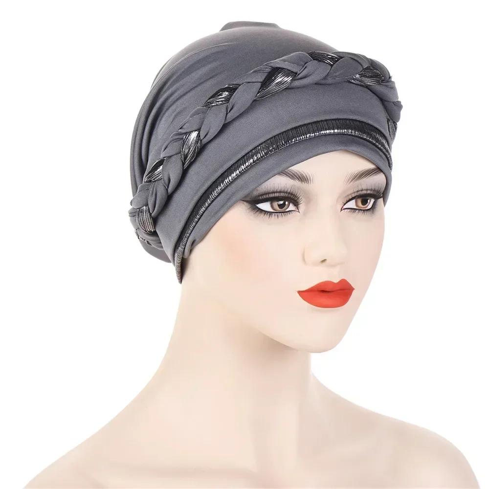 Velour Muslim Women Braid Hijab Turban Chemo Stretch Cap Hair Loss Hat Head Wrap Islamic Bonnet Headwear Beanie Cover