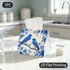 1pc Tissue Box, Watercolor Blue Birds Floral Serenity Pattern, 2D Flat Printing, Dust-Proof, Washable, Tissue Organizer, for Sleeping Areas