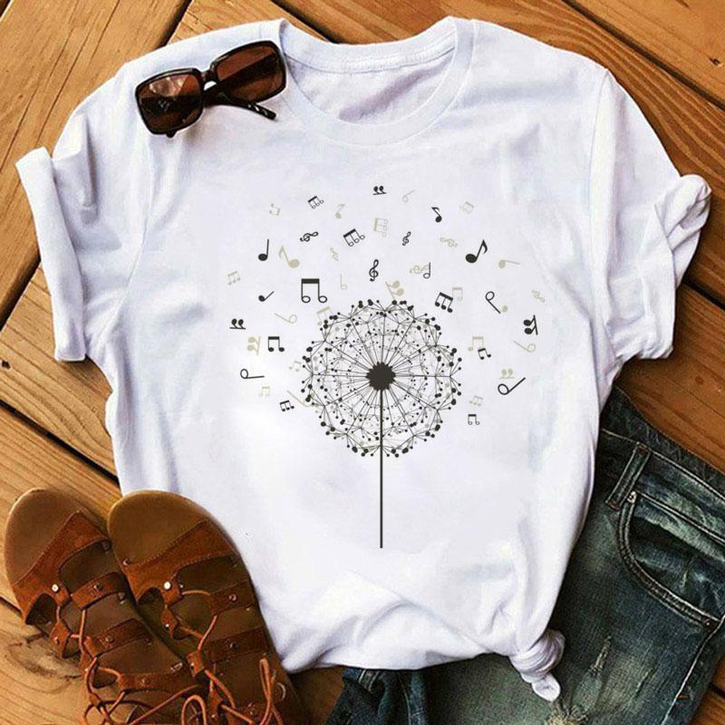 Music Note Heart Pinted T Shirt Fashion Women T Shirt 90S Girls Ladies Tops Cute Short Sleeve Tee Shirts Women T-Shirt Clothing
