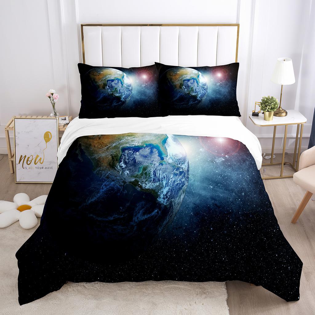 Erde Bettbezug Set 3D Blauer Planet Muster Polyester Bettdeckenbezug King Queen Größe Für Jungen Mädchen Bettwäsche Set Mit Kissenbezug