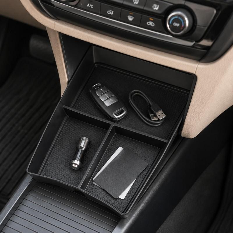 Textured Base Console Storage Tray, Car Interior Insert with Split Storage Space for Phone, Cards, Coins, and Daily Cabin Carry Needs