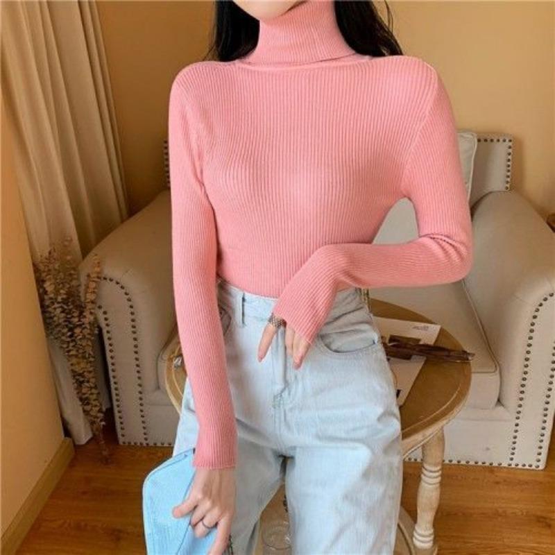 Autumn Winter Thick Sweater Women Knitted Ribbed Pullover Sweater Long Sleeve Turtleneck Slim Jumper Soft Warm Pull Femme