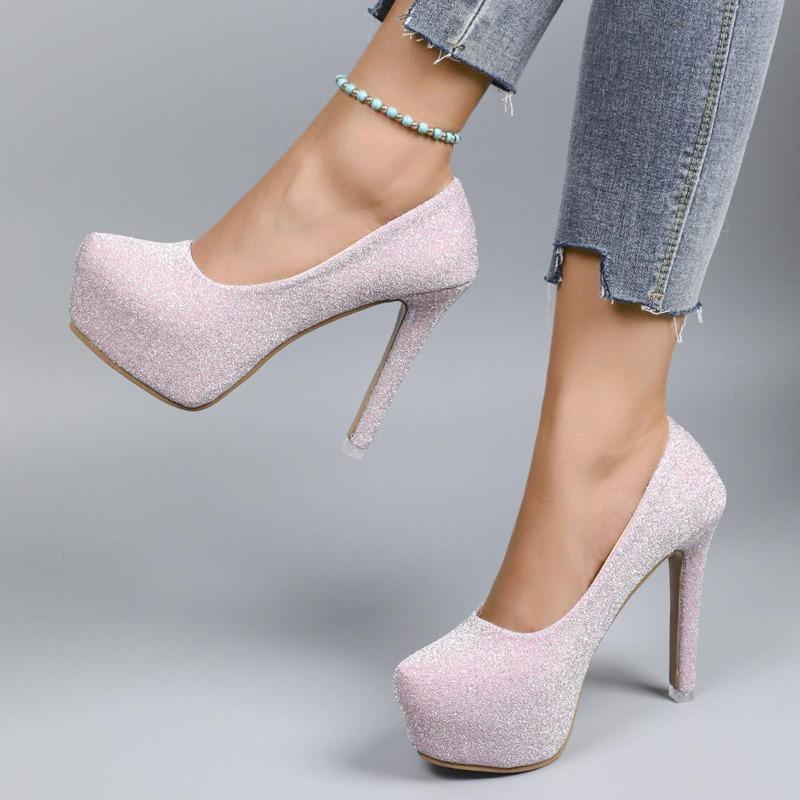 2026 Fashion Women High Heels Modern Ladies Party Shoes Platform Super High Heels 12cm Silver Pink Wedding Bridal Shoes