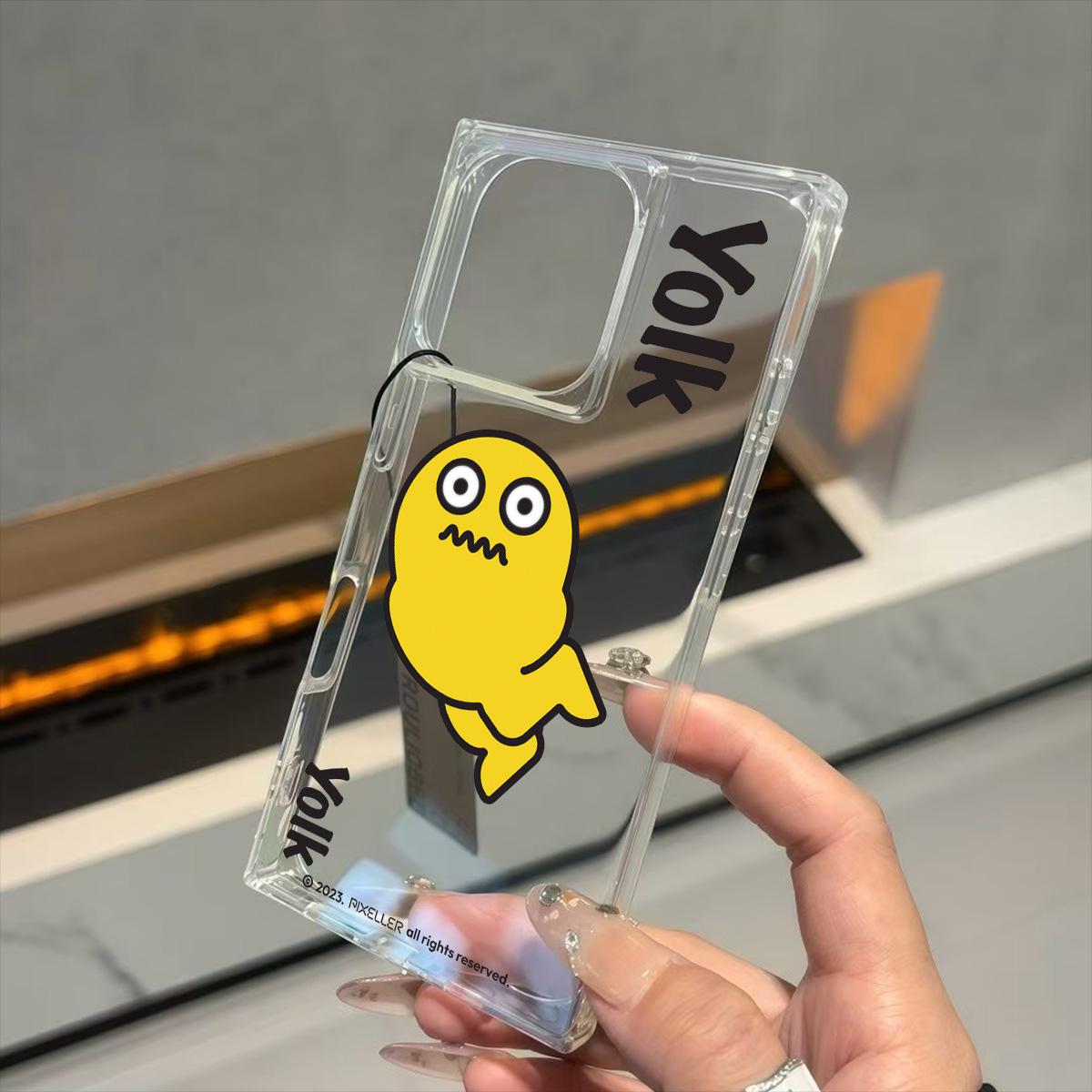 

Clear Square Back Tube Case Protection For iPhone 12 16 ProMax 15 Plus 13 11 14 Pro Max Anti-Oxygen,Little Yellow Monster Pattern Casing iphone 11 ProMax