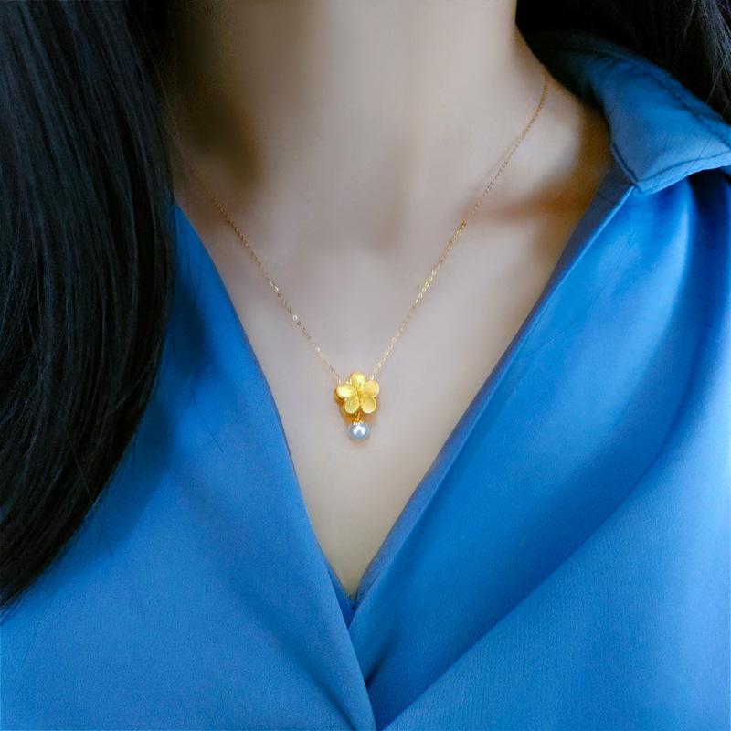 Damen Sommer Leichte Luxus Nischen Design Sinn Nachahmung Perle Blume Schlüsselbein Kette Einfache Edelstahl Starke Kette