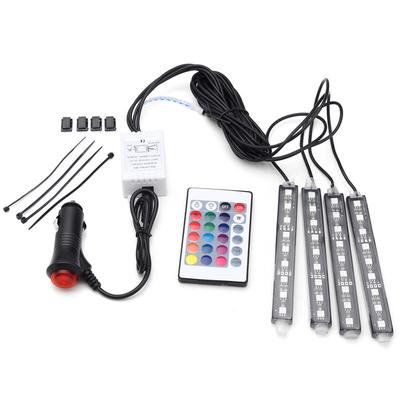 4pcs Car RGB LED Strip Light LED Strip Lights Colors Car Styling Decorative Atmosphere Lamps Car Interior Light With Remote 12V