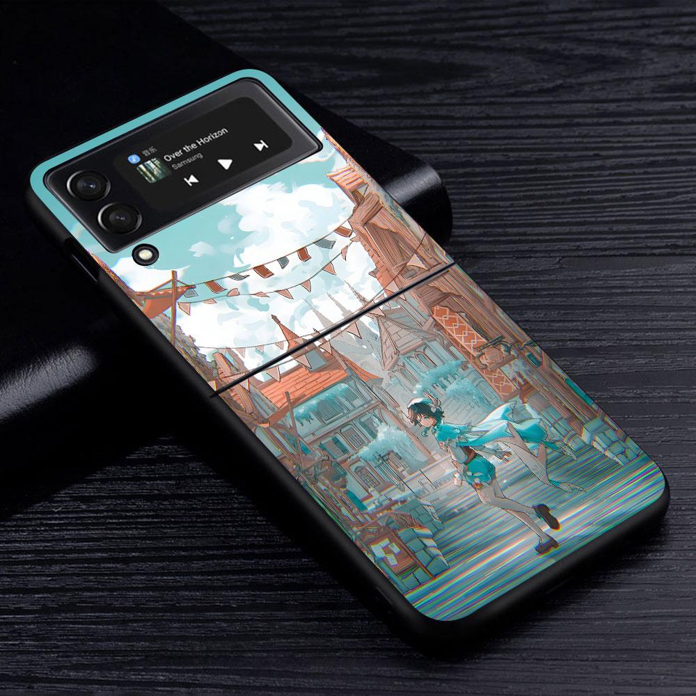 Barbatos Genshin Impact Case for Samsung Galaxy Z Flip4 Flip3 5G PC Hard Cell Phone Shell Z Flip 4 3 Black Zflip4 Zflip3 Cover