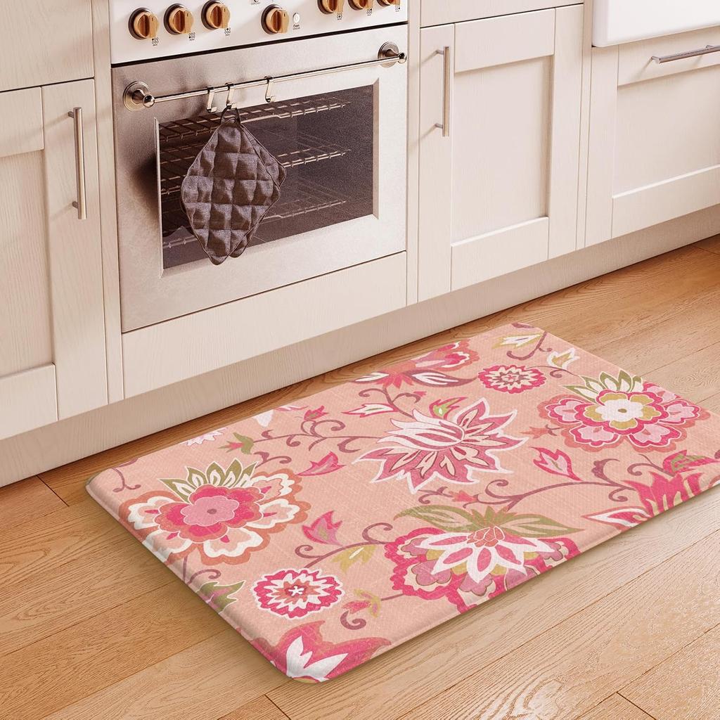 Anti Fatigue Cushioned Memory Foam Kitchen Rugs Floral Print Non Skid Waterproof Non-Slip Thick Cushioned Kitchen Mat Heavy Duty Comfort Standing Mat