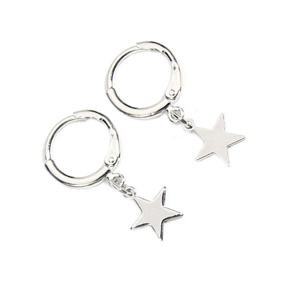 Women Girls Star Pendant Earrings Shiny Ear Clip Pin Copper Stud Jewelry Holiday Gift