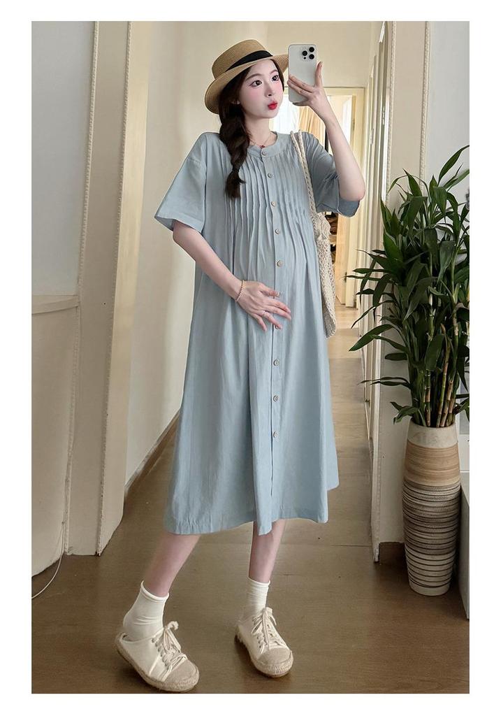 2026 Stylish A-Line Maternity Dress with Short Sleeves