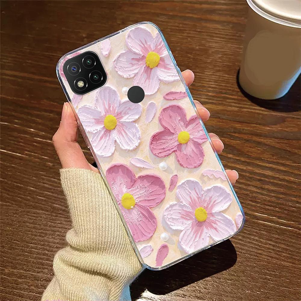 Transparent Clear For Xiaomi Redmi 9C 9 9A 9T 10A Cover Silicone Rose Flower Oil Painting Lavender Phone Case For Redmi9C NFC