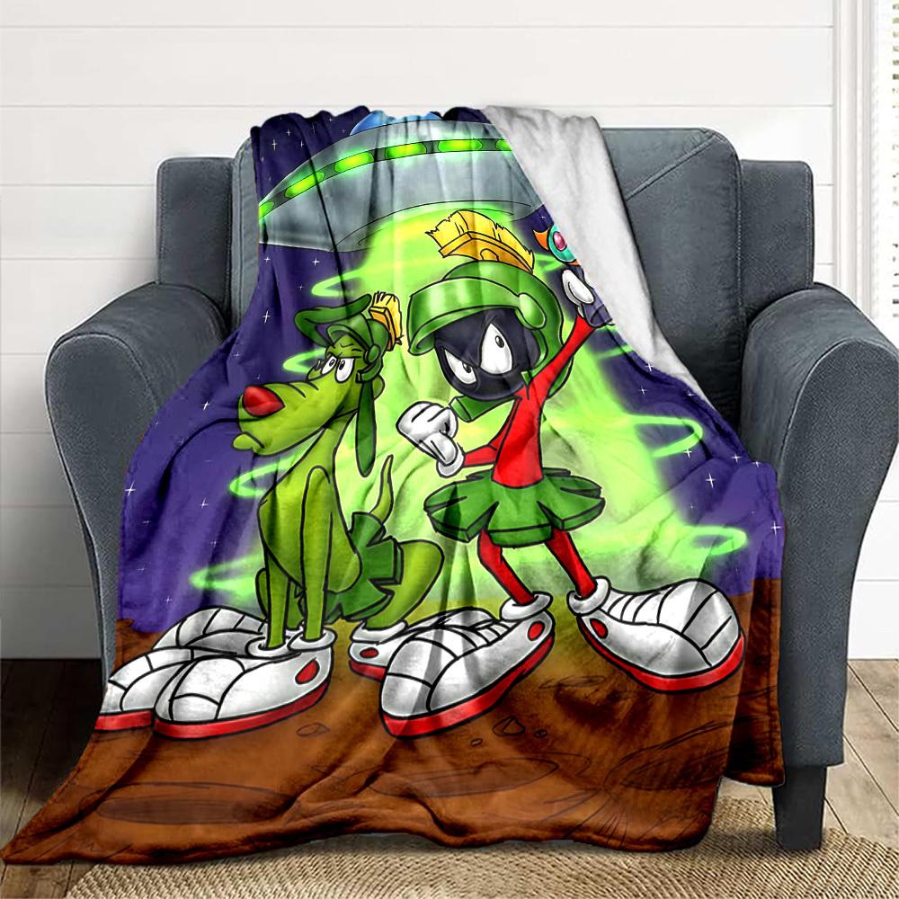1 pièce Martiens OVNI Looney Tunes Couverture Flanelle Légère Douce Chaude Couverture Toutes Saisons pour Canapé, Lit, Voyage,L1029001