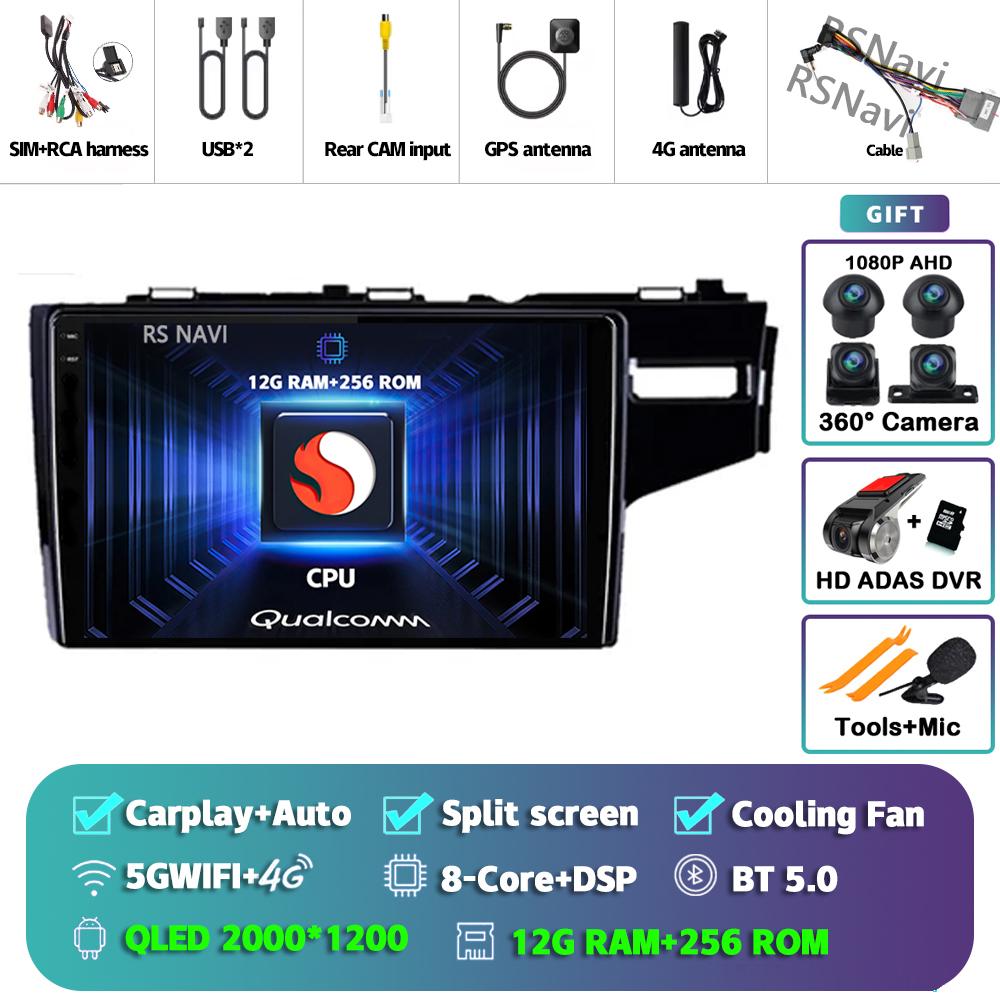 Android 14 Carplay Auto For Honda Jazz Fit 2014 - 2015 Car Radio Player Multimedia Stereo 360 Camera Navigation Video AI Voice