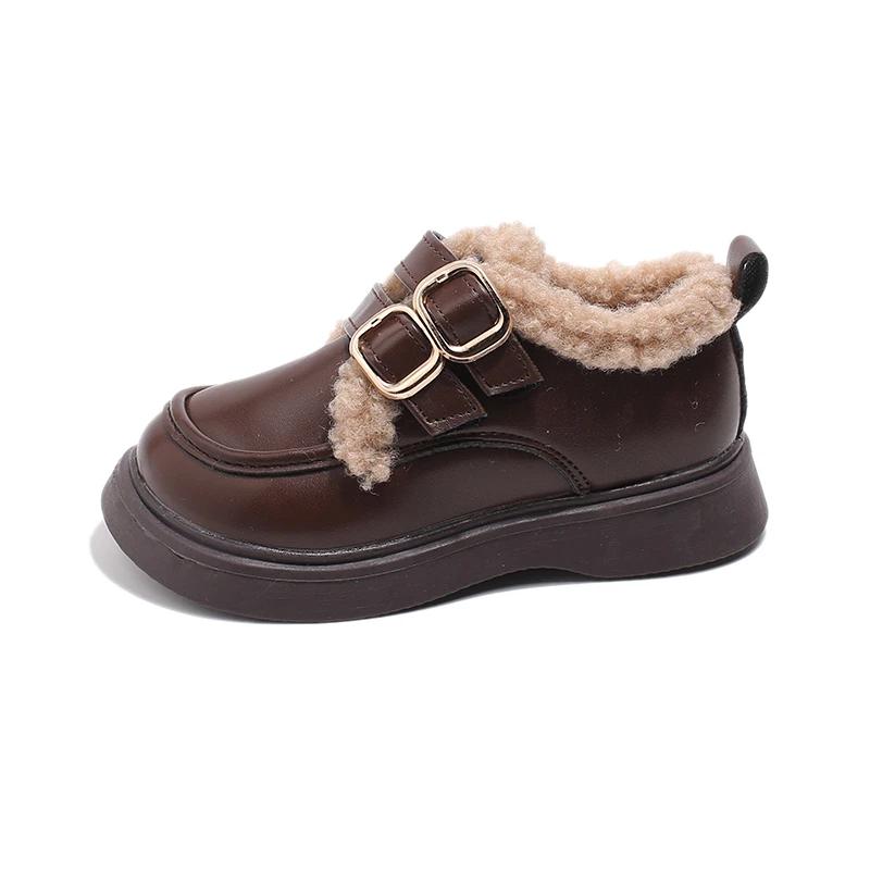 

Winter New Children Leather Shoes with Cotton Girls Fashion British Style Soft Anti-slippery Versatile Princess Chic Shoes 36
