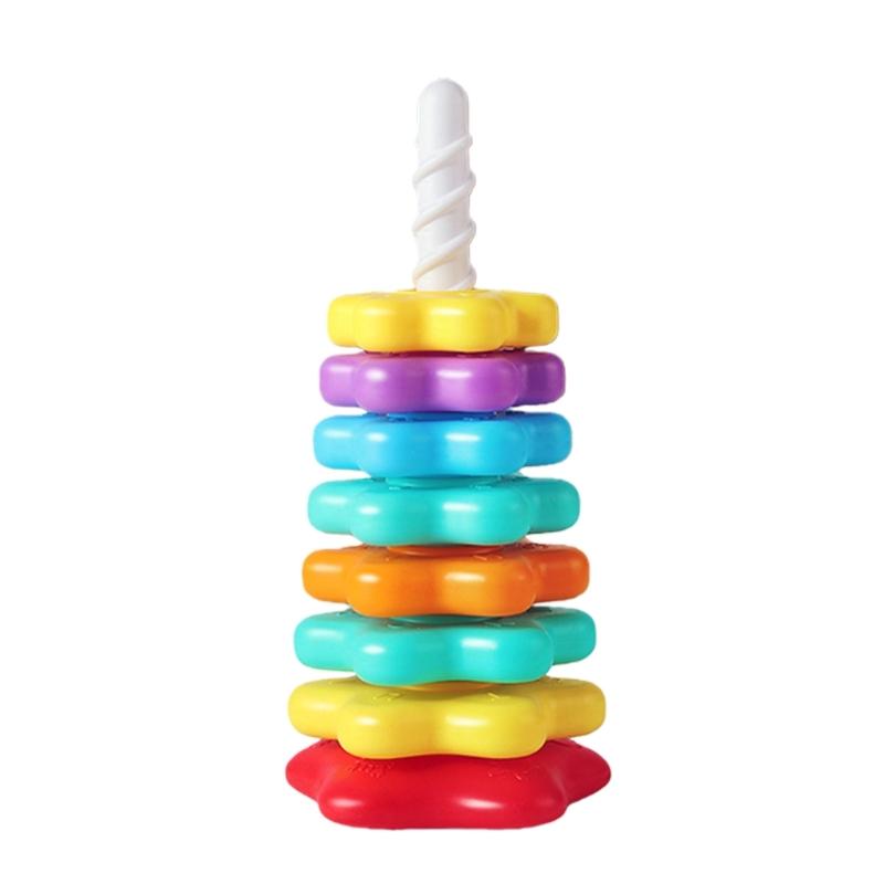Interactive Rotating Stacking Tower Educational Toy for Toddler Motor Skill Building Colorful Color Sorting Activity Game