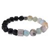 Men's Retro Stainless Steel and Beaded Bracelet with 10mm Faceted Amazonite and Black Obsidian.