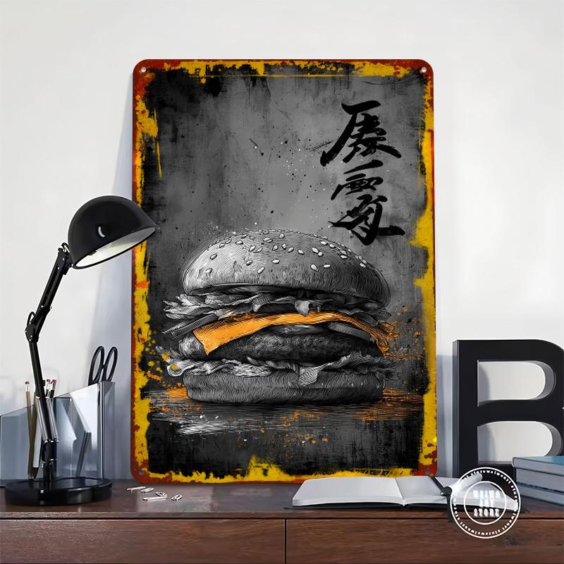Ukiyo Minimalism Cheeseburger Metal Poster Customized Wall Art Retro Vintage Tinplate Signs for Decoration Bedroom Decorations