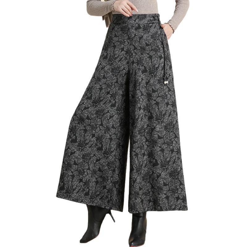 Women's Spring Elastic Waist High-Waist Wide Leg Culottes for Middle-Aged and Elderly