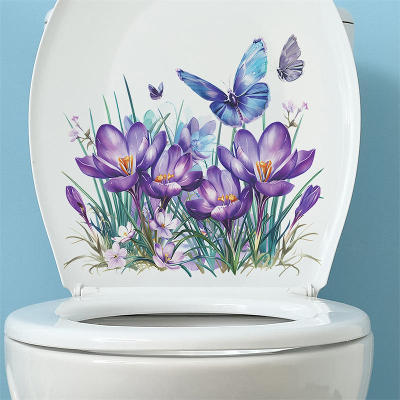 Butterfly Flower Toilet Seat Stickers Self-Adhesive Toilet Lid Decals Diy Removable Stickers For Bathroom Home Decor 27x29CM