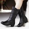 Middle Boots Winter Women's Korean Style Low Heel Solid Color Fleece Warm Plus Size Outdoor Anti-Skid Boots