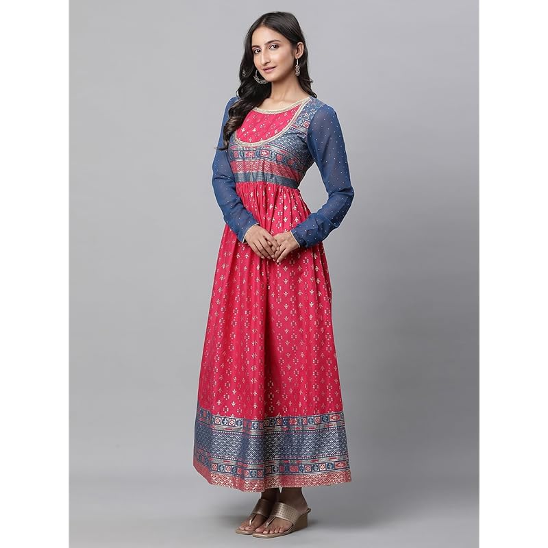 

Aurelia Pink Ethnic Motif Cotton Anarkali Kurta with Lace XS розовый