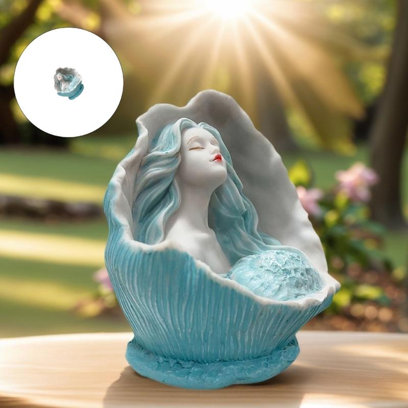 Conch Girl Statues and Sculptures,Resin Conch Girl Statue Ornament,Housewarmings Gift,Home Decors Fish Tanks Supplies