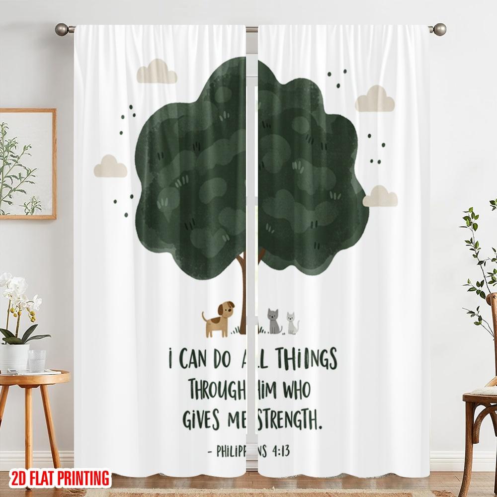 2pcs 2D flat printing Scene Curtains Christian Bible Verse 100% Polyester Without Electricity Birthday Party for Bedroom Office
