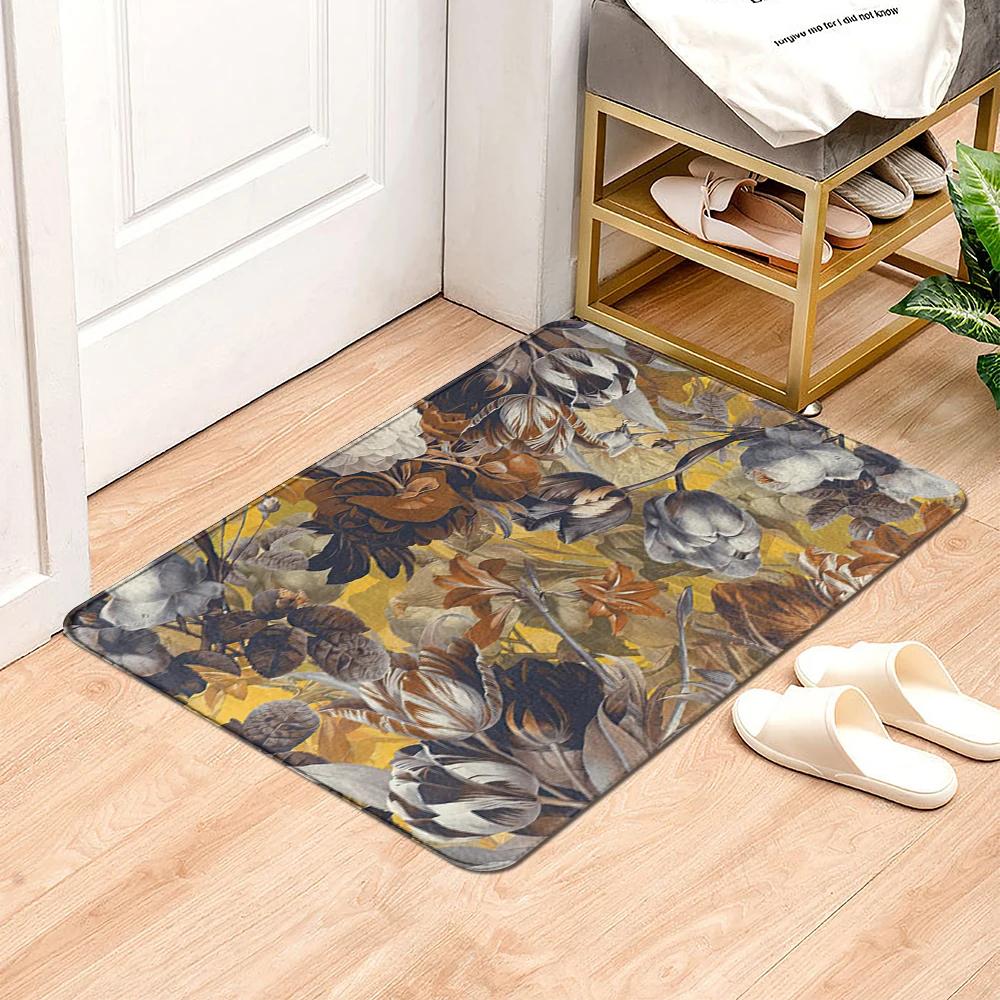 Beautiful Flowers Entrance Door Floor Mat Door Mat Non-Slip Foot Pad Home Welcome Carpet for Hallway Bath Kitchen Doormat