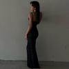 European & American Spaghetti Strap Lace See-through Waist-cinching Backless Maxi Dress