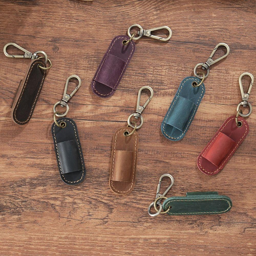 Luxury Pen Holder Keychain Portable Pen Pouch Keychain Genuine Leather Pen Case  School Supplies