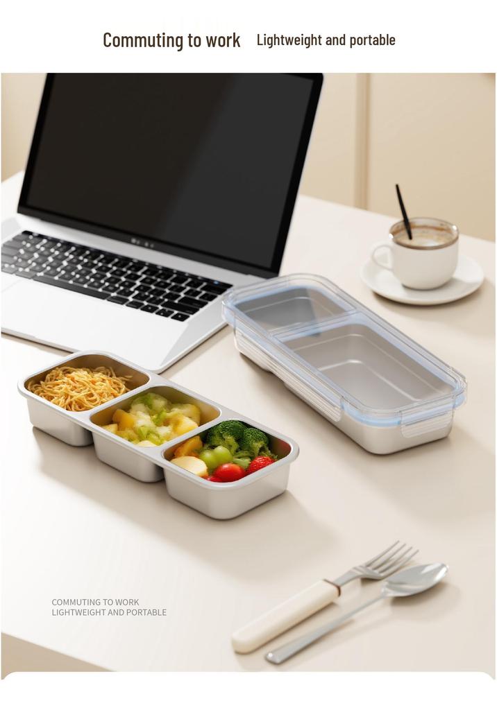 304 Stainless Steel Bento Box with Compartmented Sealing, Fat-Reducing Design, and Flavor-Protecting Features for Refrigerator/Freezer Use.