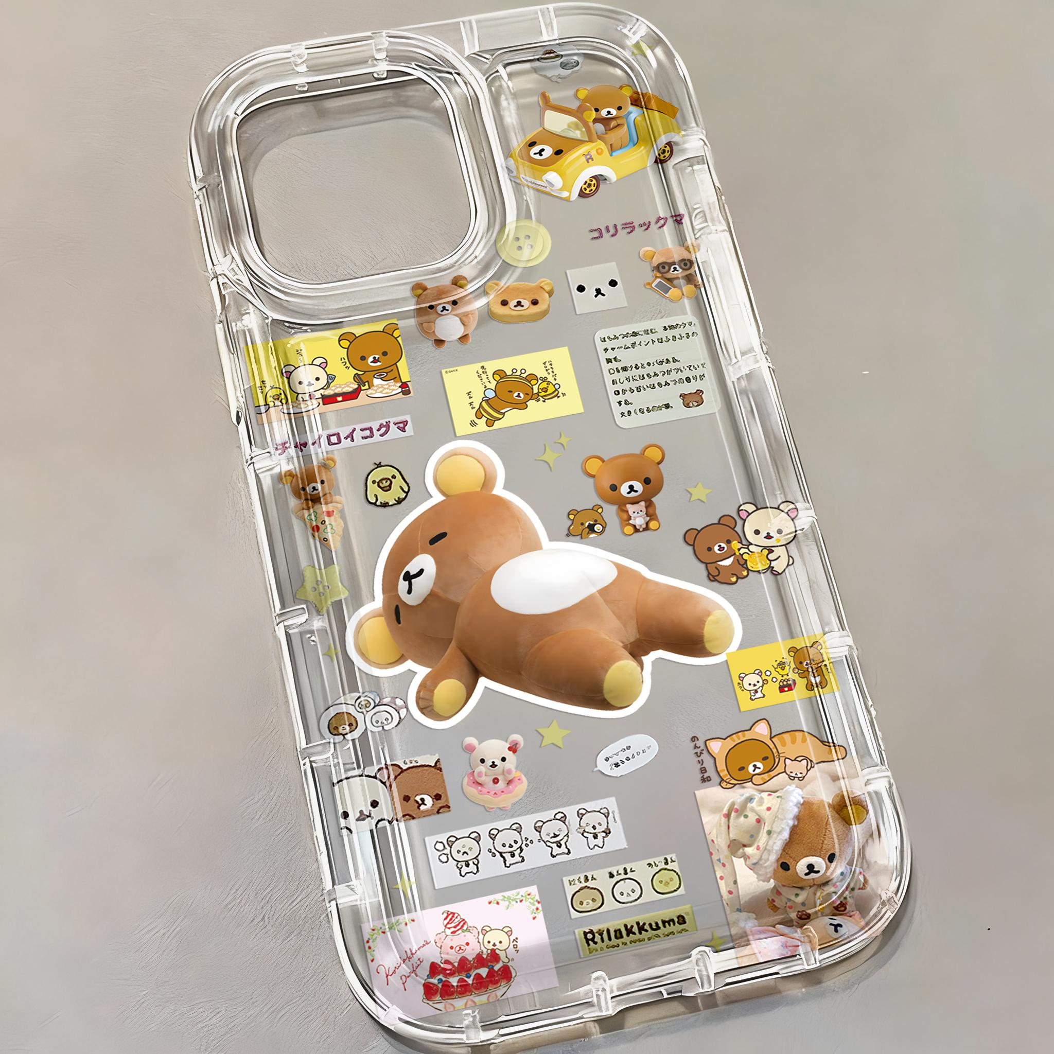 

Мультяшный чехол R-Rilakkumas для iPhone 17 16e 16 15 14 13 12 11 Pro Max 8 Plus X XR XSMax с подушкой безопасности, противоударный, прозрачная задняя крышка iPhone XSMax