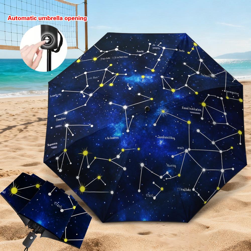 

1pc Automatic Folding Umbrella with Starry Zodiac Sky Design - -Repelling, Thickened Reinforced Frame, Compact & Lightweight, (as the picture,Iron&8K)