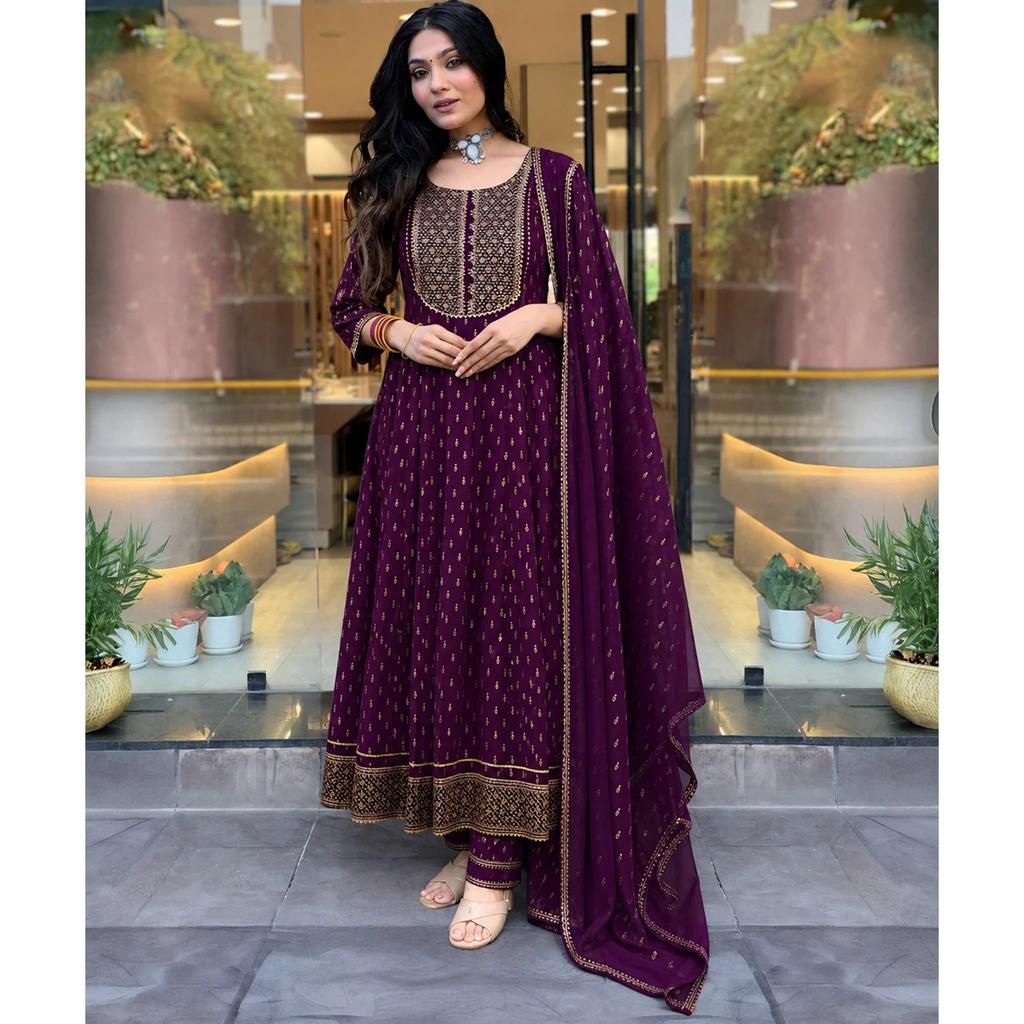 Indian Wedding Wear Anarkali Kurti Pant Dupatta Set Women's Top Tunic Kurta Set