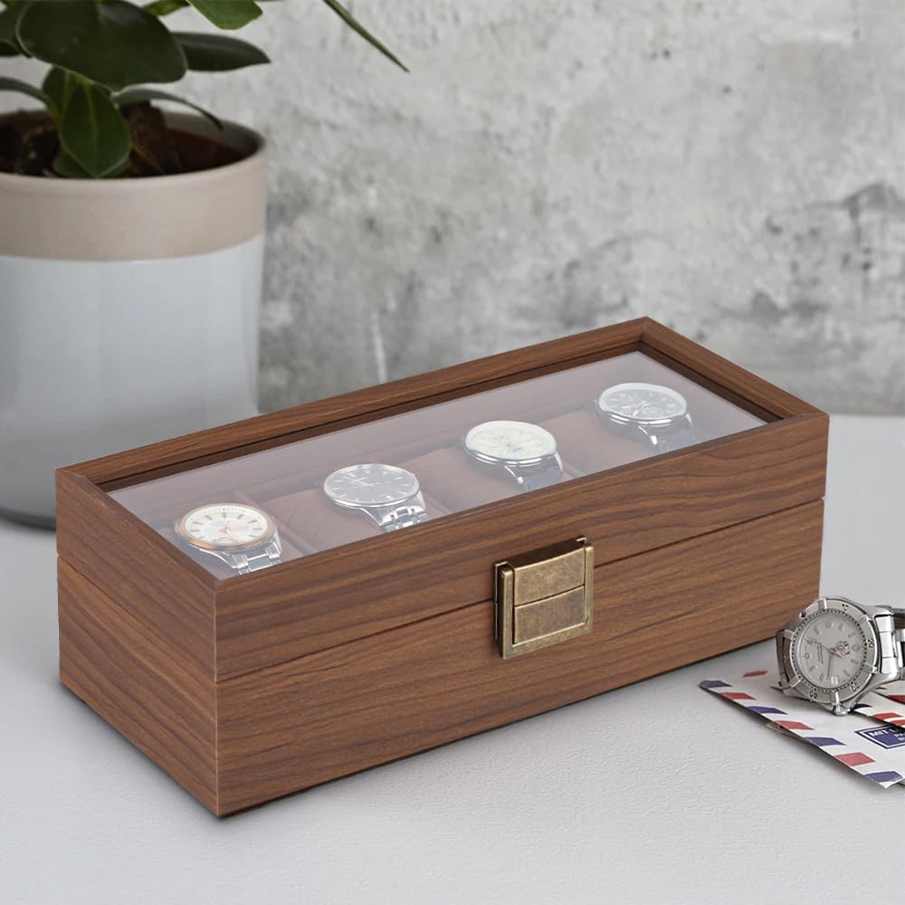 Baskiss Luxury Wooden Watch Holds 4 Large Fits Large Perfect for Watch Watch or Watch Display Case, Watches, Compartments, Dials, Collections, Box,